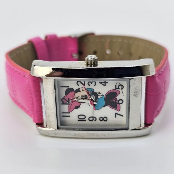 Minnie Mouse Women's Watch 26MM White Dial Pink Leather Band Straps New Battery - Picture 8 of 16